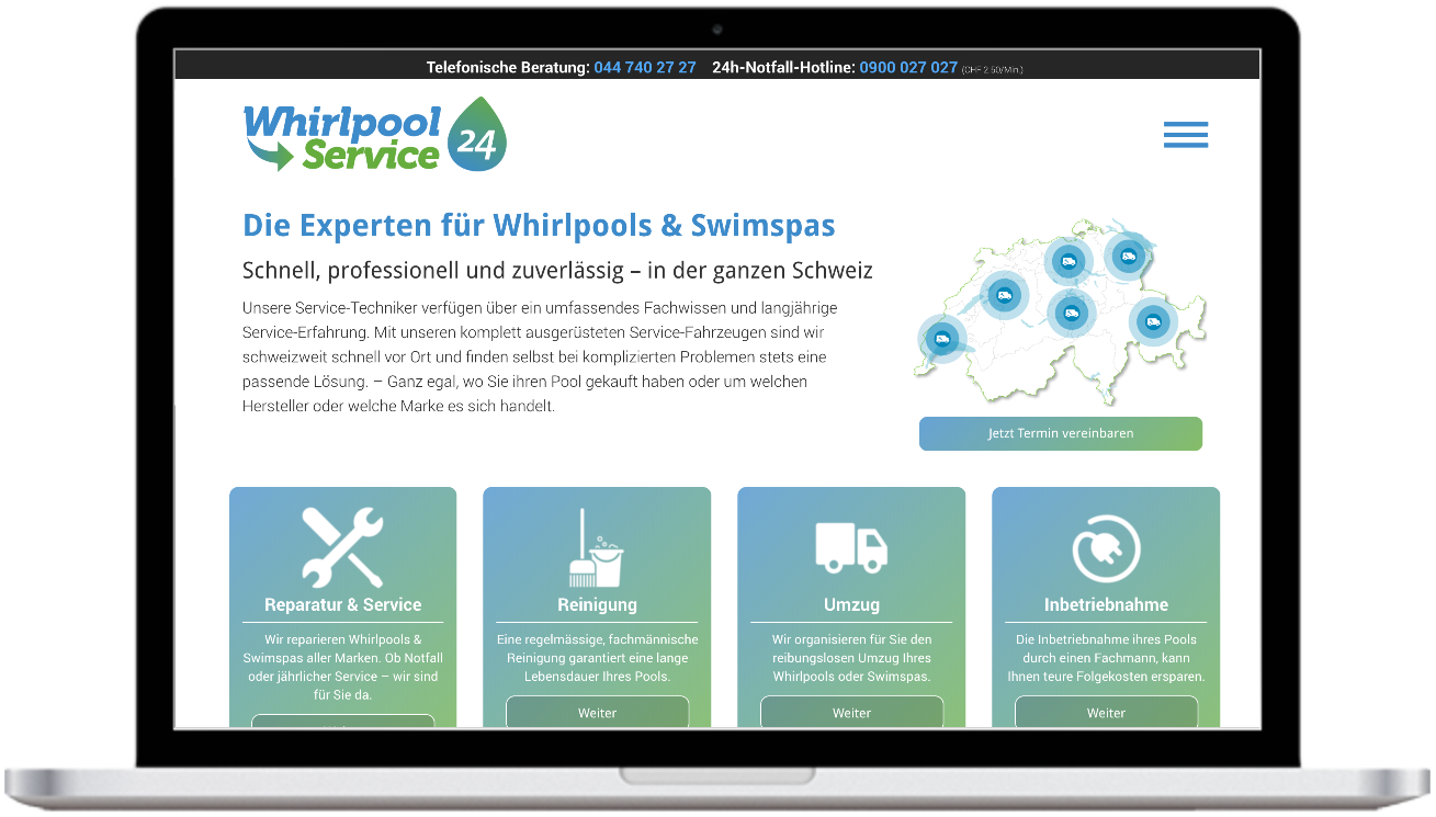 Laptop mit WhirlpoolService24 Website